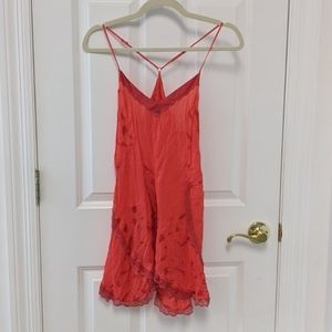 Free People coral red slip dress.